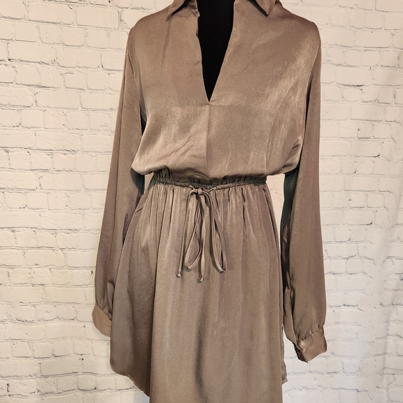 Lush Elegant Long Sleeve Dress in Taupe - Picture 1 of 8